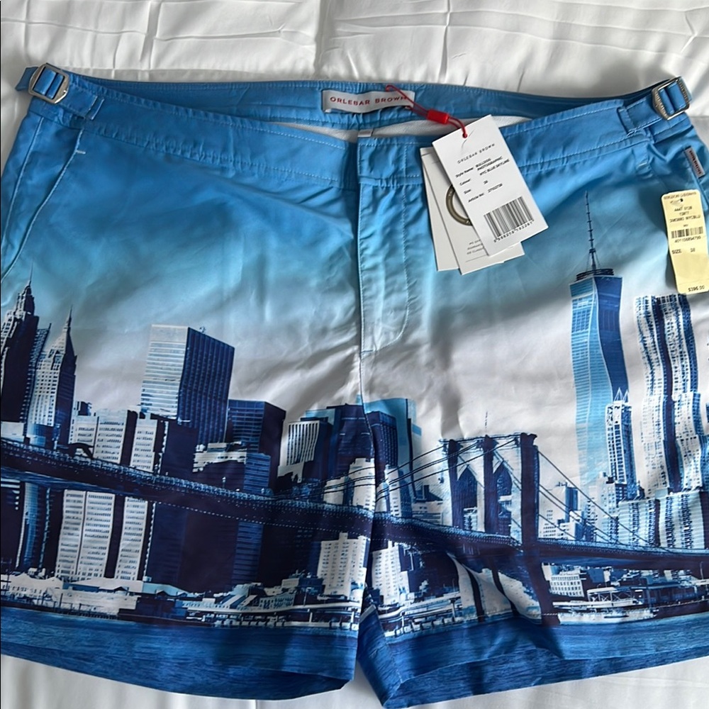 Orlebar Brown Blue Cityscape Print Shorts